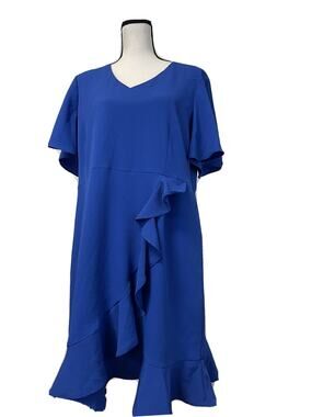 River Woods A Line Dress Womens 12 Blue Swing Ruffle Short Sleeve FR:44 N134
